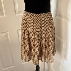 LOFT Tan and Black Geometric A-Line Pleated Skirt
